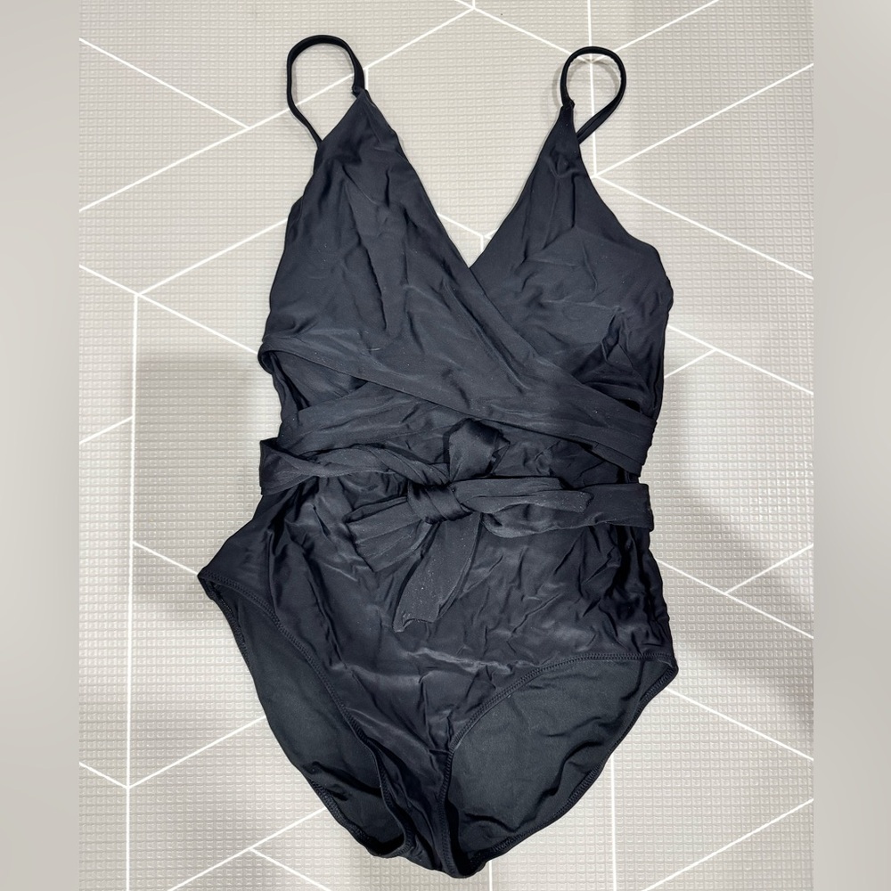 Aerie Black One-Piece Wrap Swimsuit - Medium Long Torso